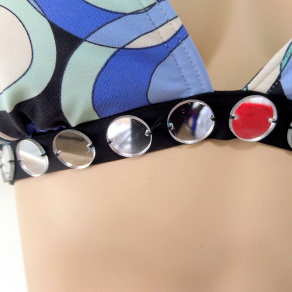 MICHAEL KORS MULTICOLOR GEO PRINT EMBELLISHED PADDED TRIANGLE BIKINI TOP SIZE: 6 - Picture 3 of 5